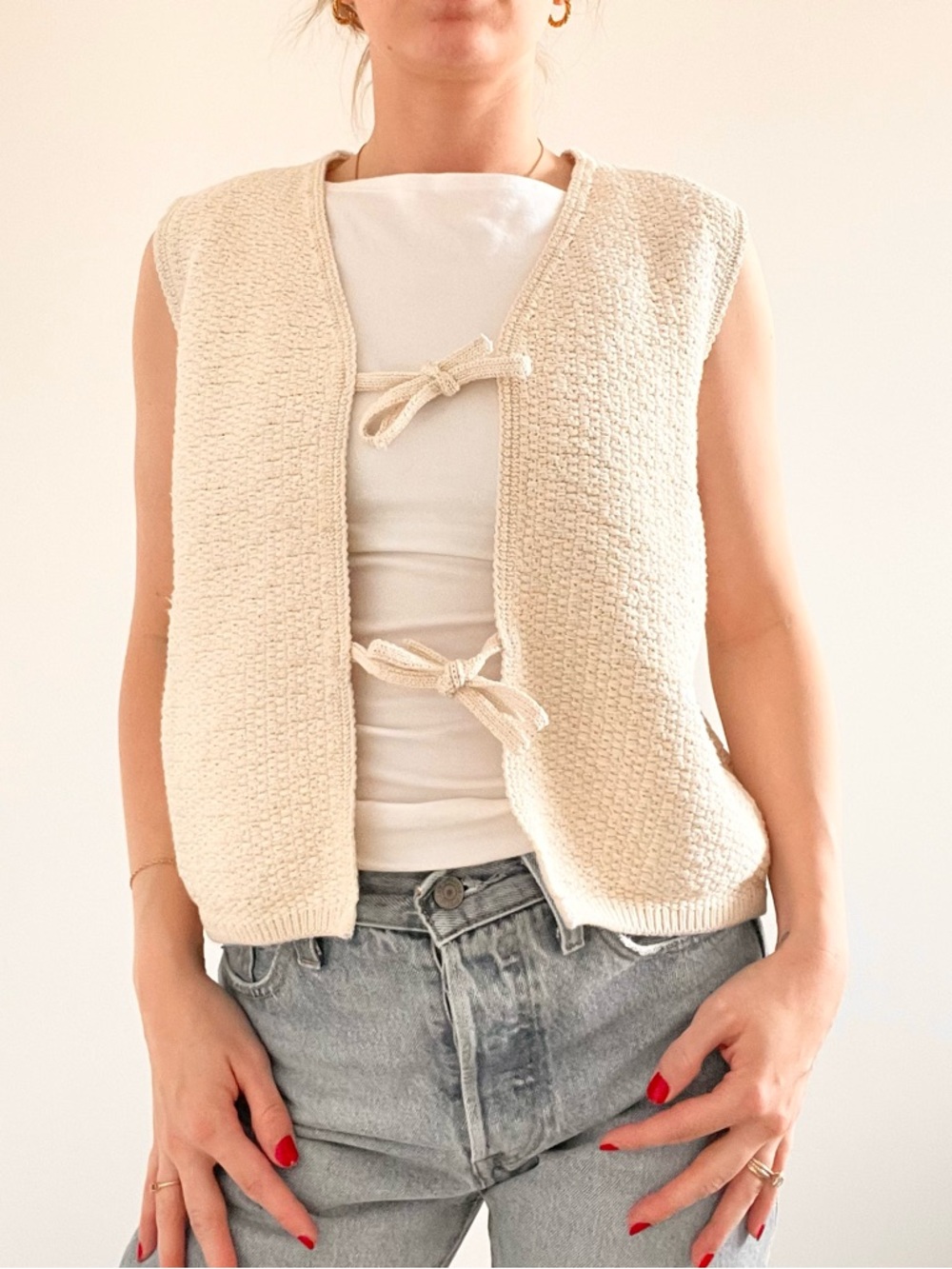 Primark Cream Knit Tie-Front Tank Top